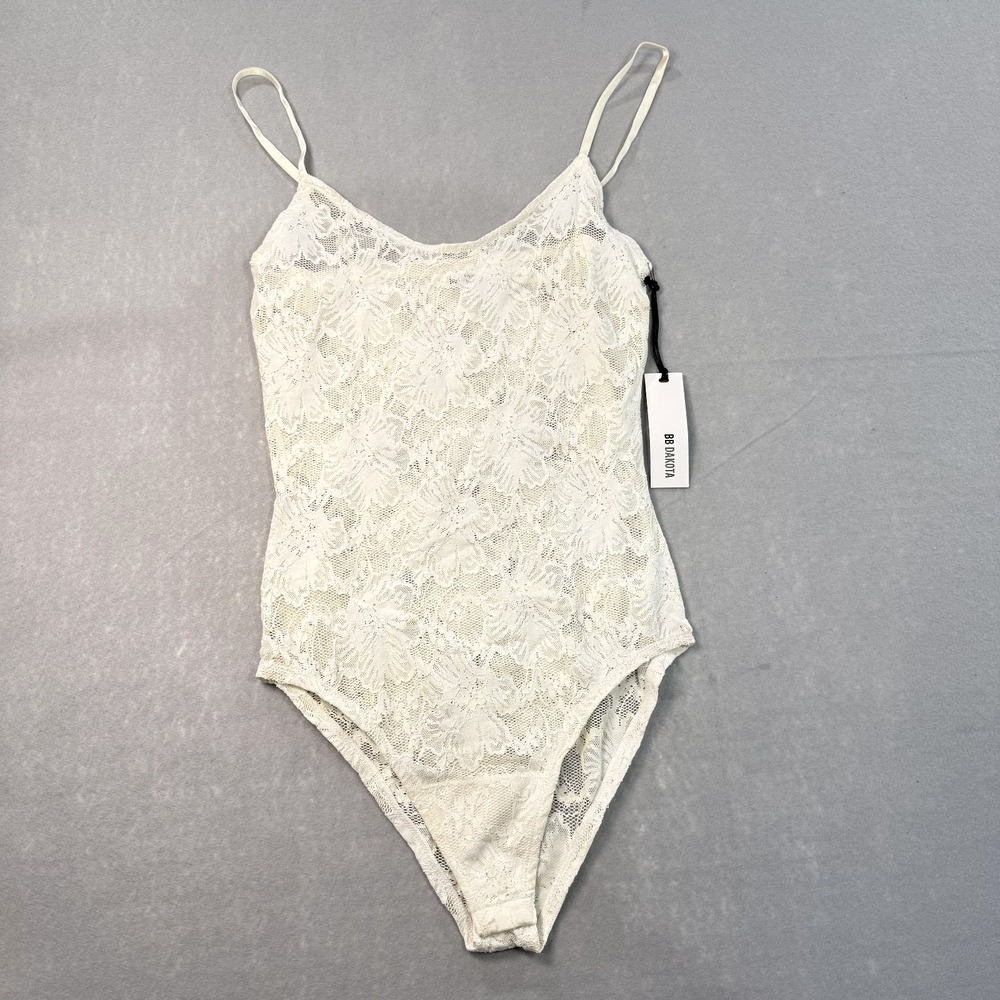 Women's BB Dakota Lace Bodysuit Adjustable Straps White Small